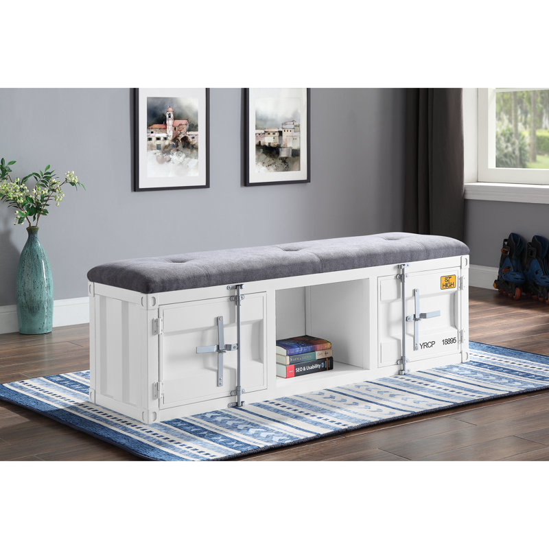 Banc de rangement rembourré Egon, Blanc, H 19 po x L 56 po x P 16 po 