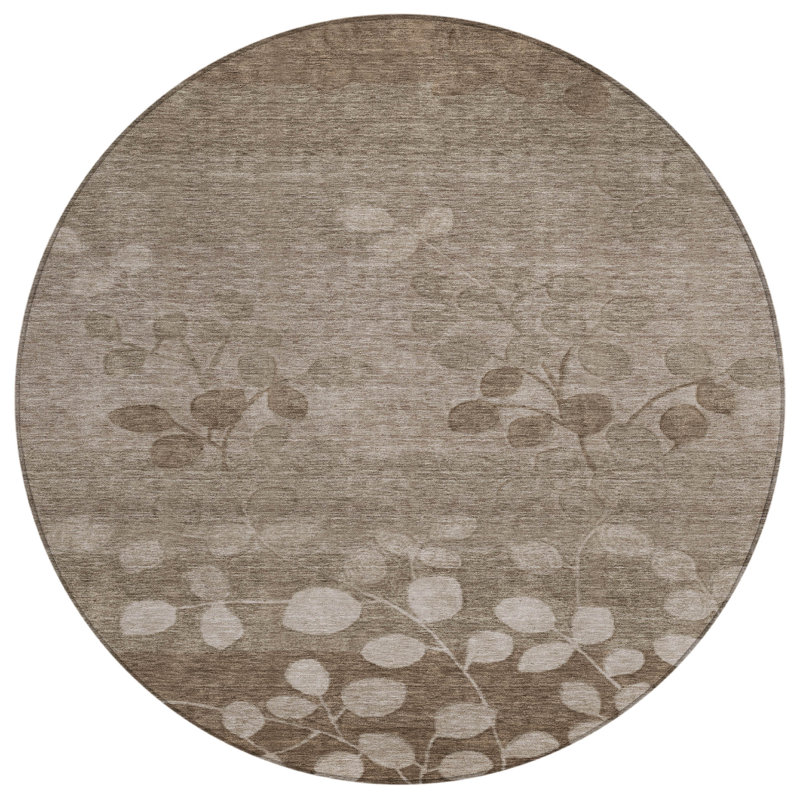 Tapis taupe Xhevrie intérieur / extérieur lavable à la machine, Rond 8 pi