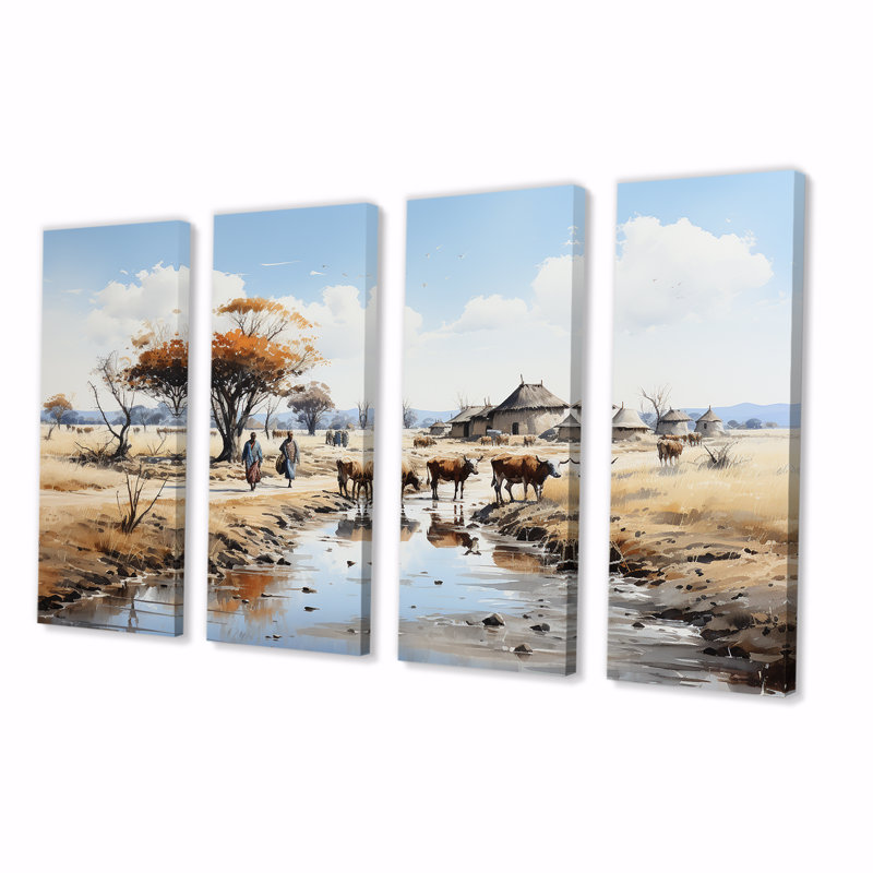 Ensemble de 4 pièces d'art africain Dinka, H 28 po x l 48 po