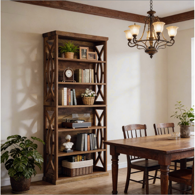 Bibliothèque classique en bois, tablettes élégantes, bibliothèque autoportante robuste