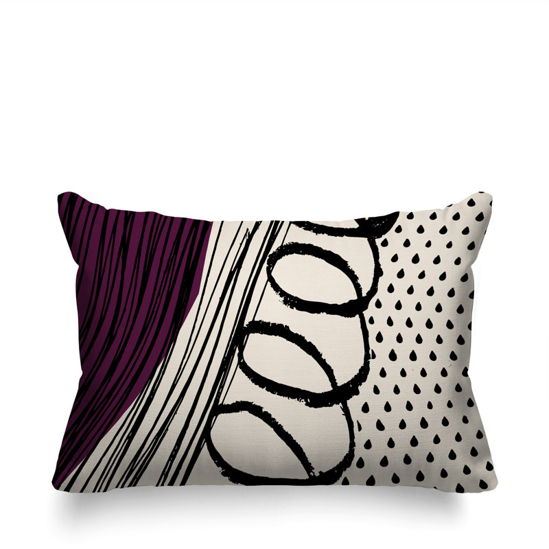 Oreiller rectangulaire réversible intérieur / extérieur Toba, H 14 po x l 20 po, Mauve / noir / blanc cassé