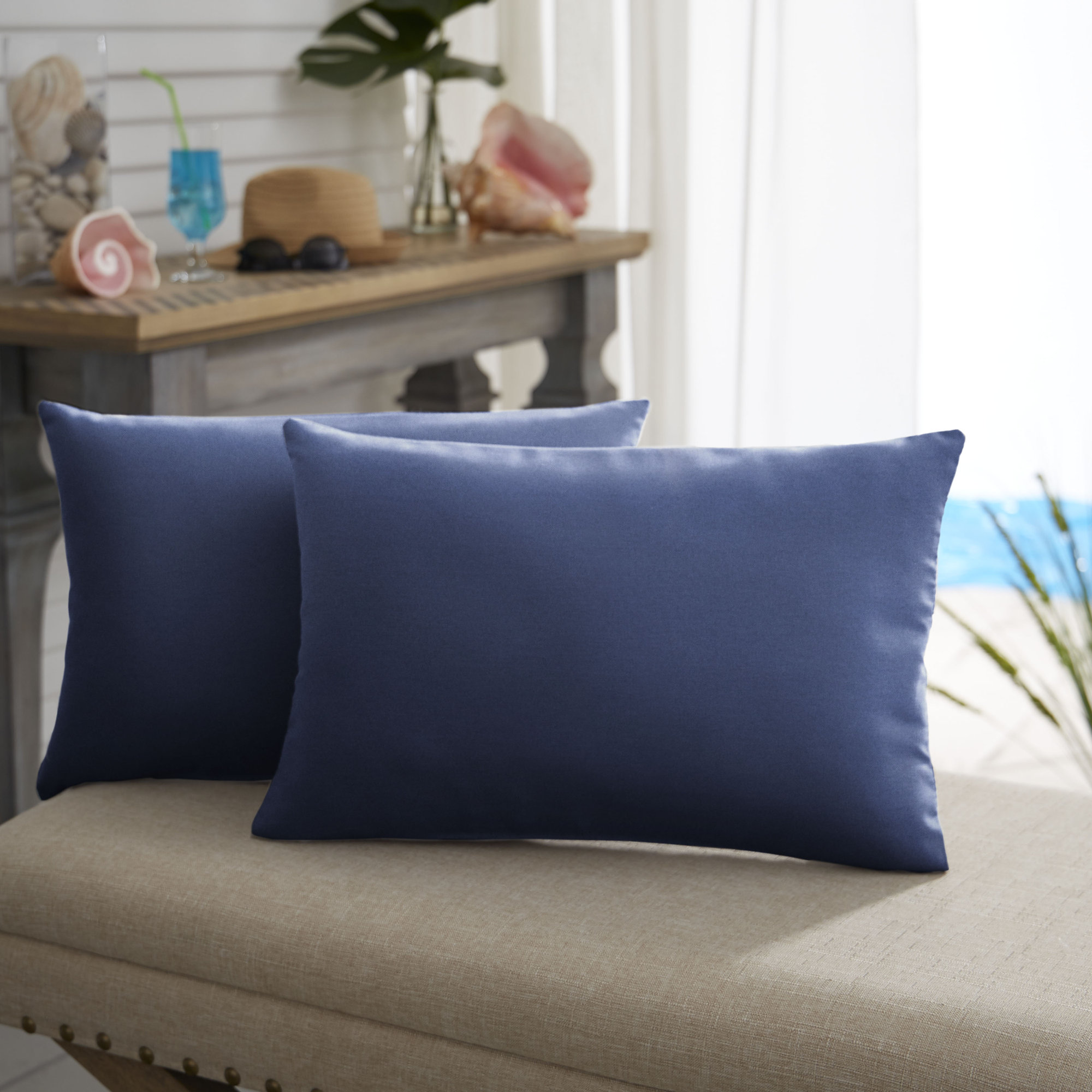 Almeda Indoor/Outdoor Lumbar Throw Pillow, 12" x 24", Marine