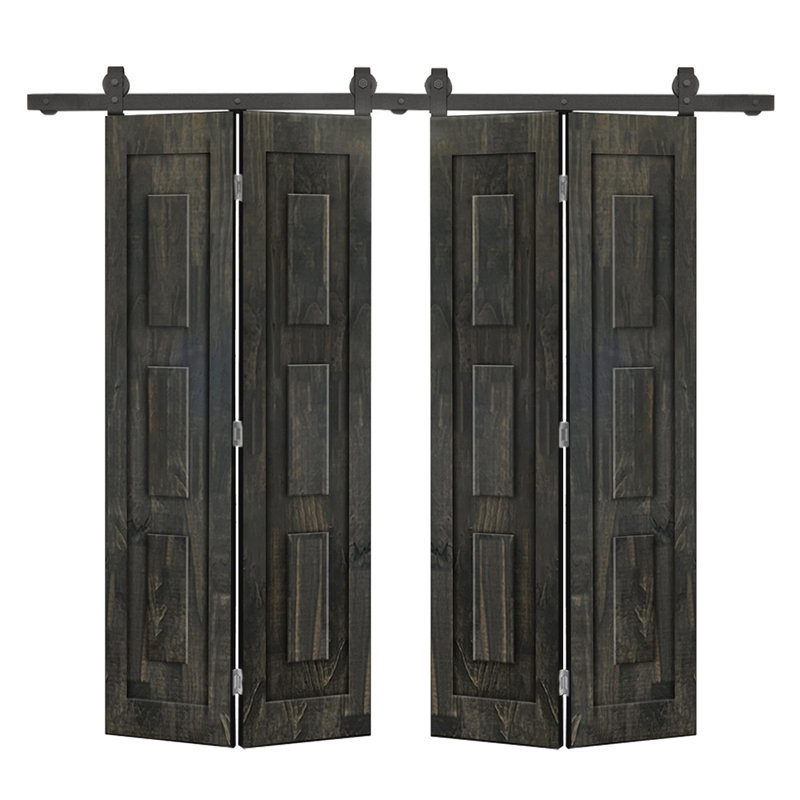 Ensemble de quincaillerie pour porte de grange coulissante en bois de pin 3 panneaux, Noir anthracite, 68 po x 84 po