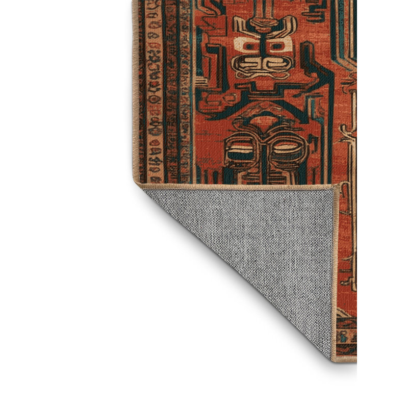 Tapis art déco brun lavable à la machine, Rond 3 pi