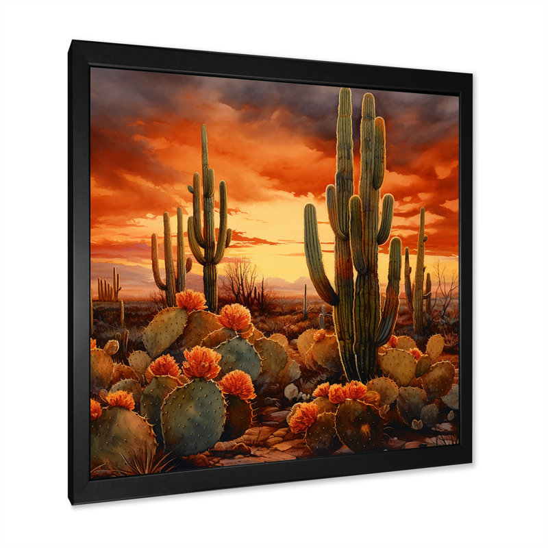 Impression sur toile cactus cuivré au Nevada, H 36 po x l 36 po x P 1,5 po, Cadre simple noir