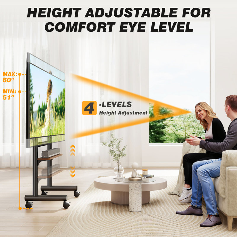 Support de télévision sur roulettes robuste avec tablette et capacité de charge de 150 lb