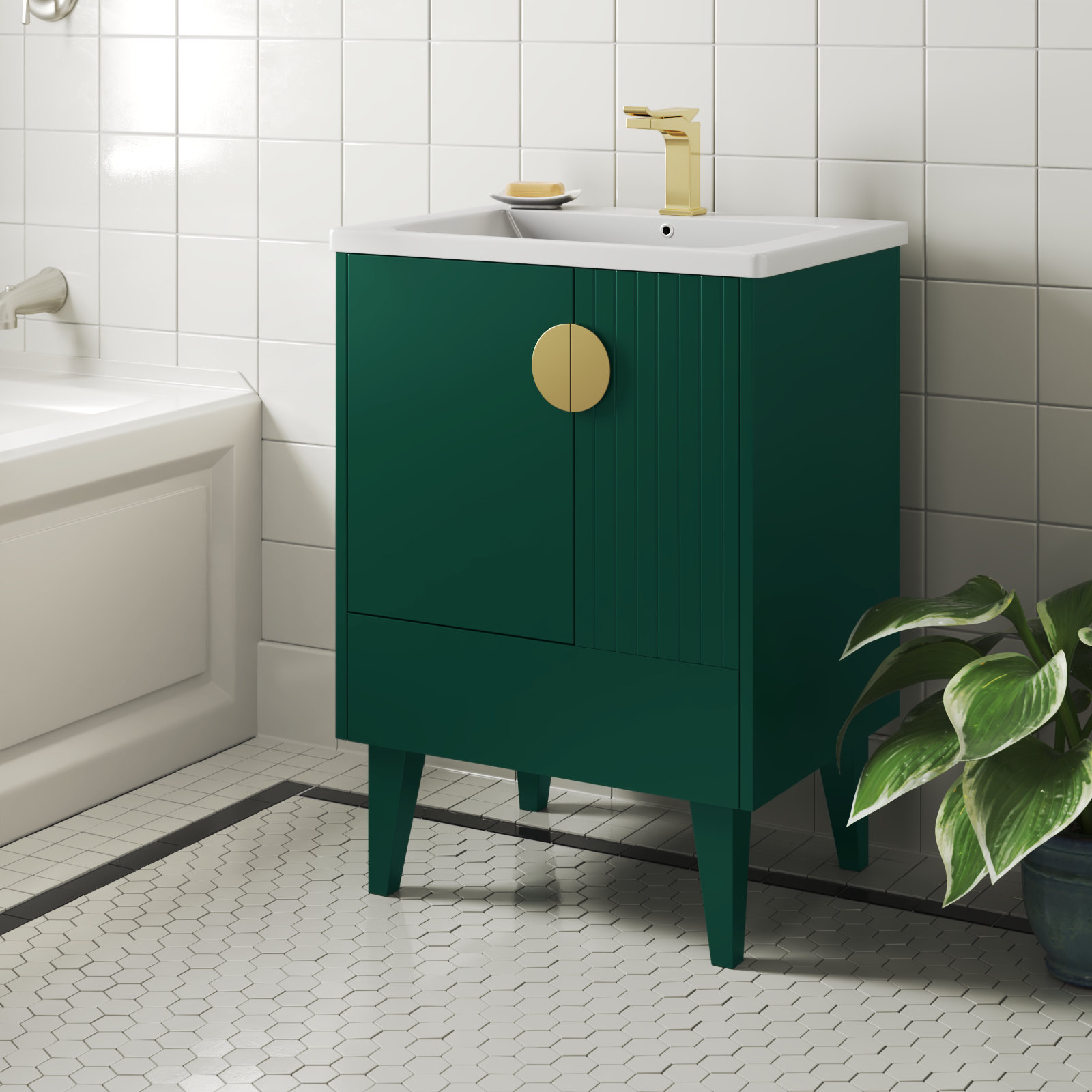 Saimah 24'' Single Bathroom Vanity, Green, Satin Brass