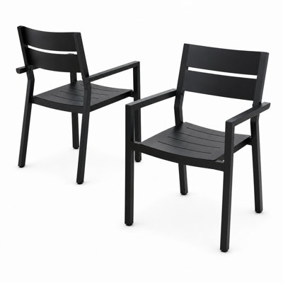  Ensemble de 2 chaises de salle à manger en aluminium empilables en aluminium pour l'extérieur, avec accoudoirs, léger et léger pour patio, pelouse, jardin, cour arrière, terrasse