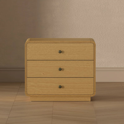 Liora 28" Contemporary 3-Drawer Rubberwood Nightstand in Natural