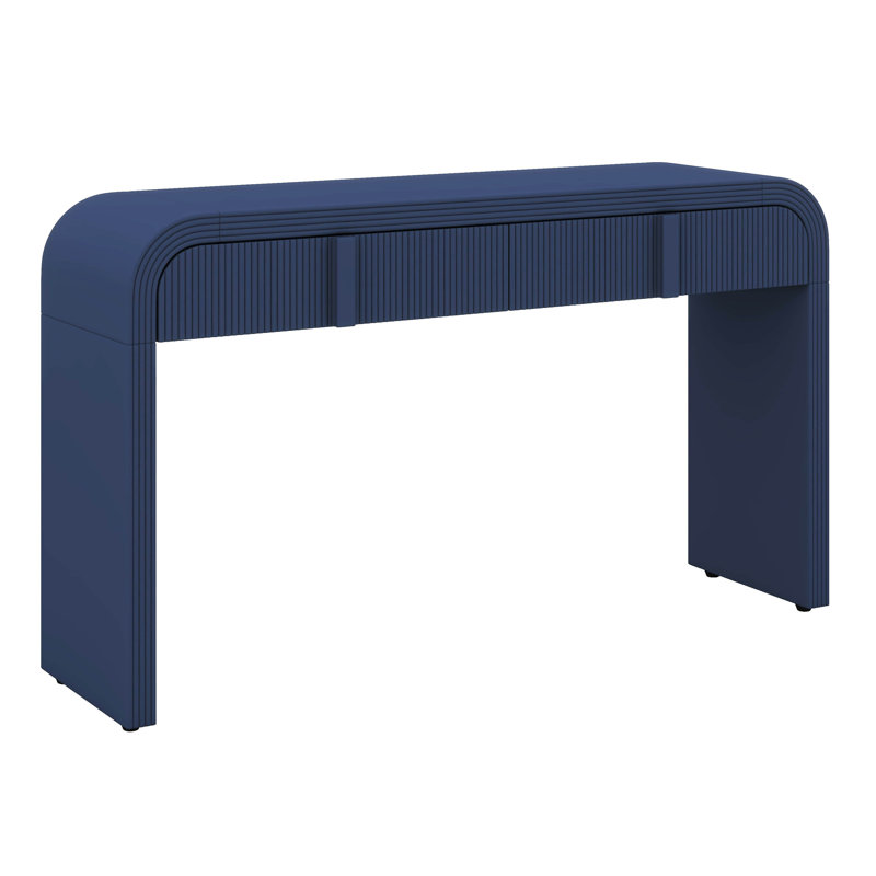 Console avec 2 tiroirs de rangement, table d'entrée moderne à silhouette arrondie, Marine