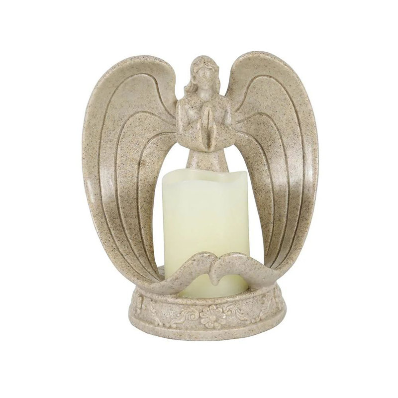 6.4'' H Resin Tabletop Candlestick with Candle Included, Beige