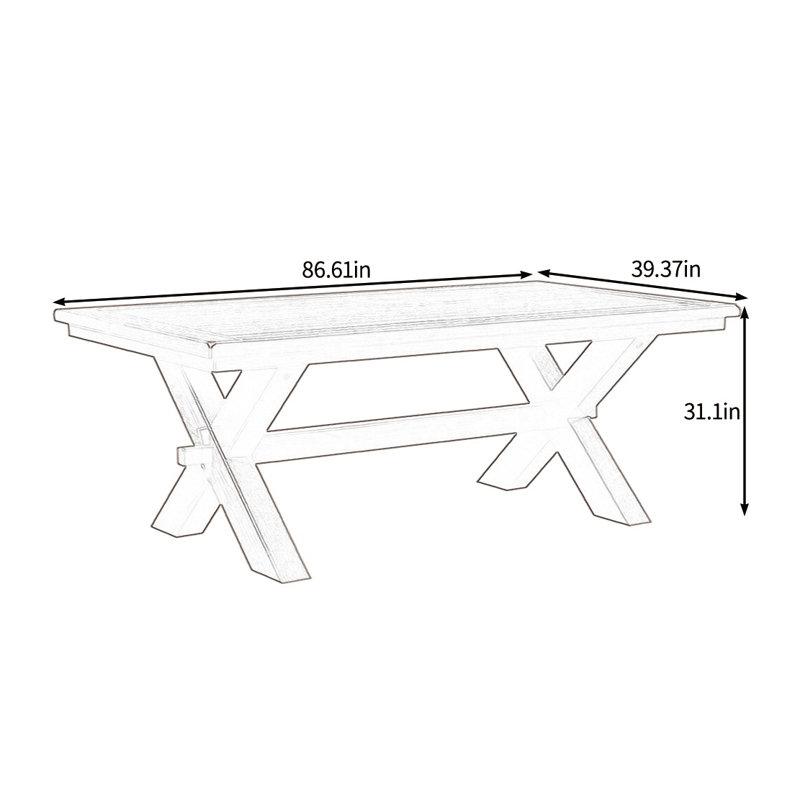 Environmentally pure solid wood log dining table, 31.1"H x 86.61"L x 39.37"W