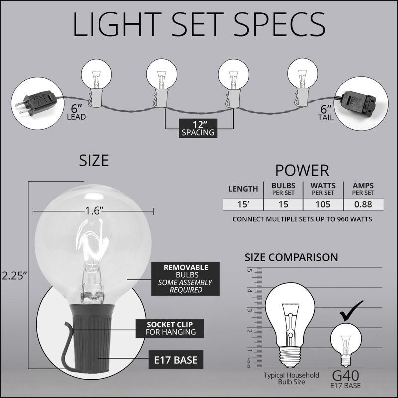 Guirlande de 15 lumières sphériques 15 pi