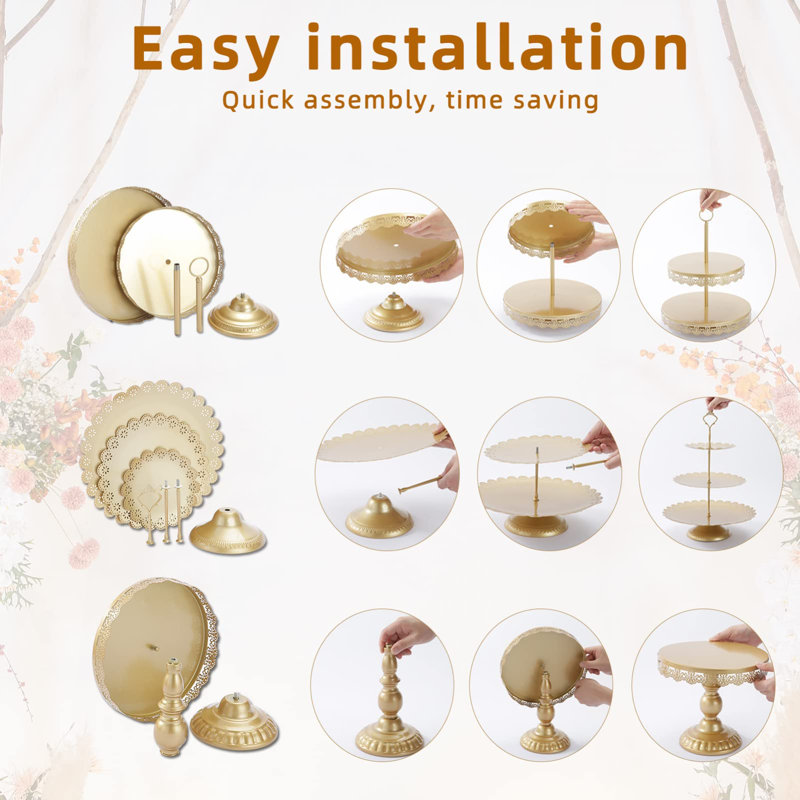 Gold 5Pcs Cake Stands Set Metal Round Cupcake Holder Cookies Dessert Display Plate