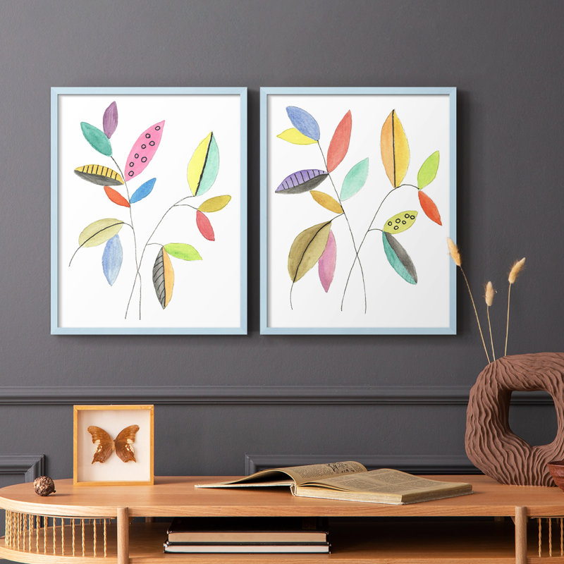 Feuilles de couleur pop III - impression encadrée de qualité supérieure - prête à être accrochée - aucun clou requis - aucun clou requis