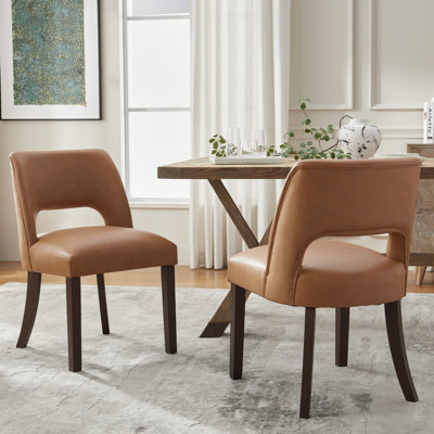 Ensemble de 2 chaises de salle à manger rembourrées, chaises de salle à manger en similicuir, coussin en mousse haute densité, pieds en bois d'hévéa noyer pour la salle à manger et la chambre à coucher