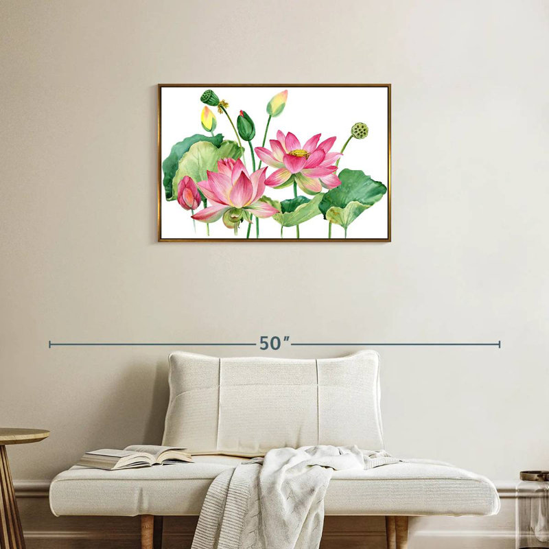 Grappe de lotus rose, Cadre flottant doré, 31 po x 21 po