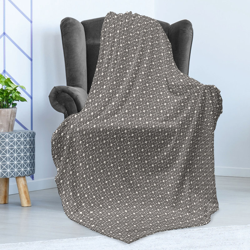 Ambesonne Modern Throw Blanket Repeating Grid Simple Forms Eggshell and Charcoal Grey, 50" W x 60" L