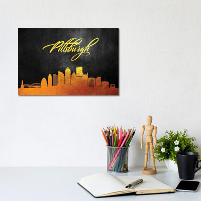 Pittsburgh Pennsylvania Gold Skyline 1 Piece Wrapped Canvas Wall Art