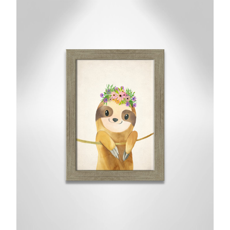 Sloth floral 1, H 16 po x l 12 po x P 0,63 po, Encadré plat de bois de grange gris