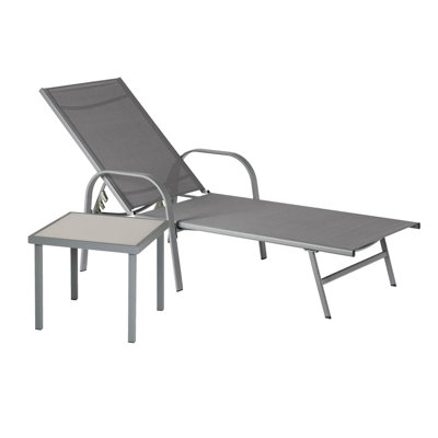 Harbour Housewares - Sussex Sun Lounger and Side Table - Adjustable Reclining Outdoor Patio Furniture
