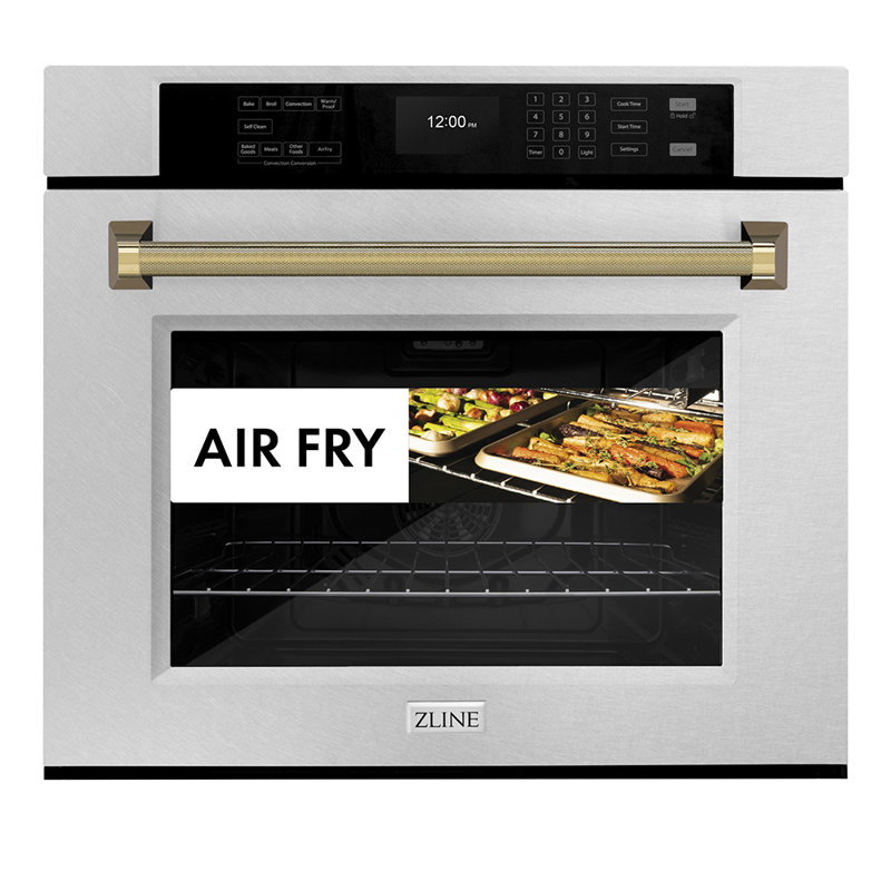 ZLINE Autograph 30 in. True Convection Single Wall Oven in Satin Steel with Gold Helix Handle