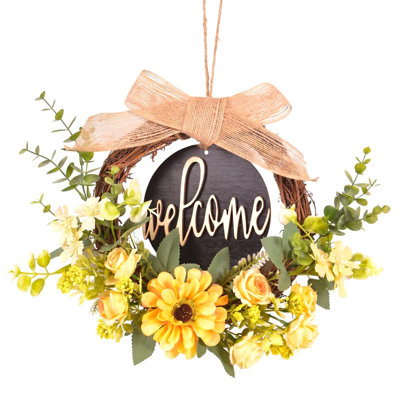 16 Inch Yellow Rose Wreath For Front Door