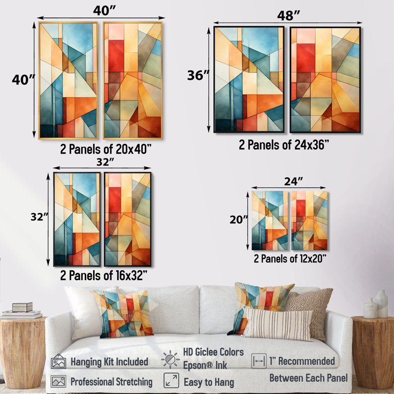 «Cubism Experiment With Minimalist I», ensemble d'art mural abstrait cubisme, 36" H x 48" W, Impression encadrée flottante