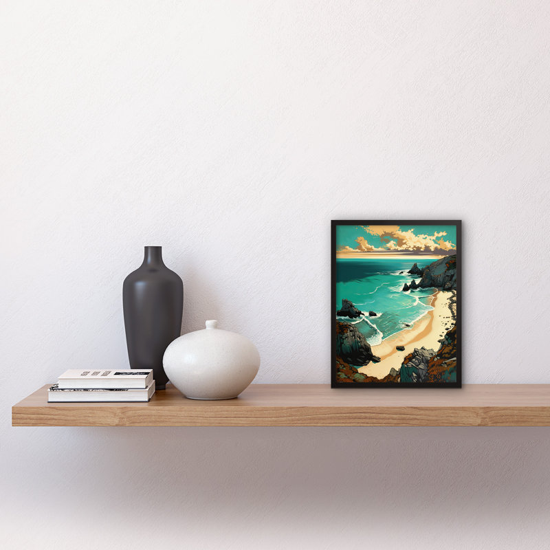 Citronelle Porthcurno Sandy Beach Cliffs Coastal Landscape - Single Picture Frame Print