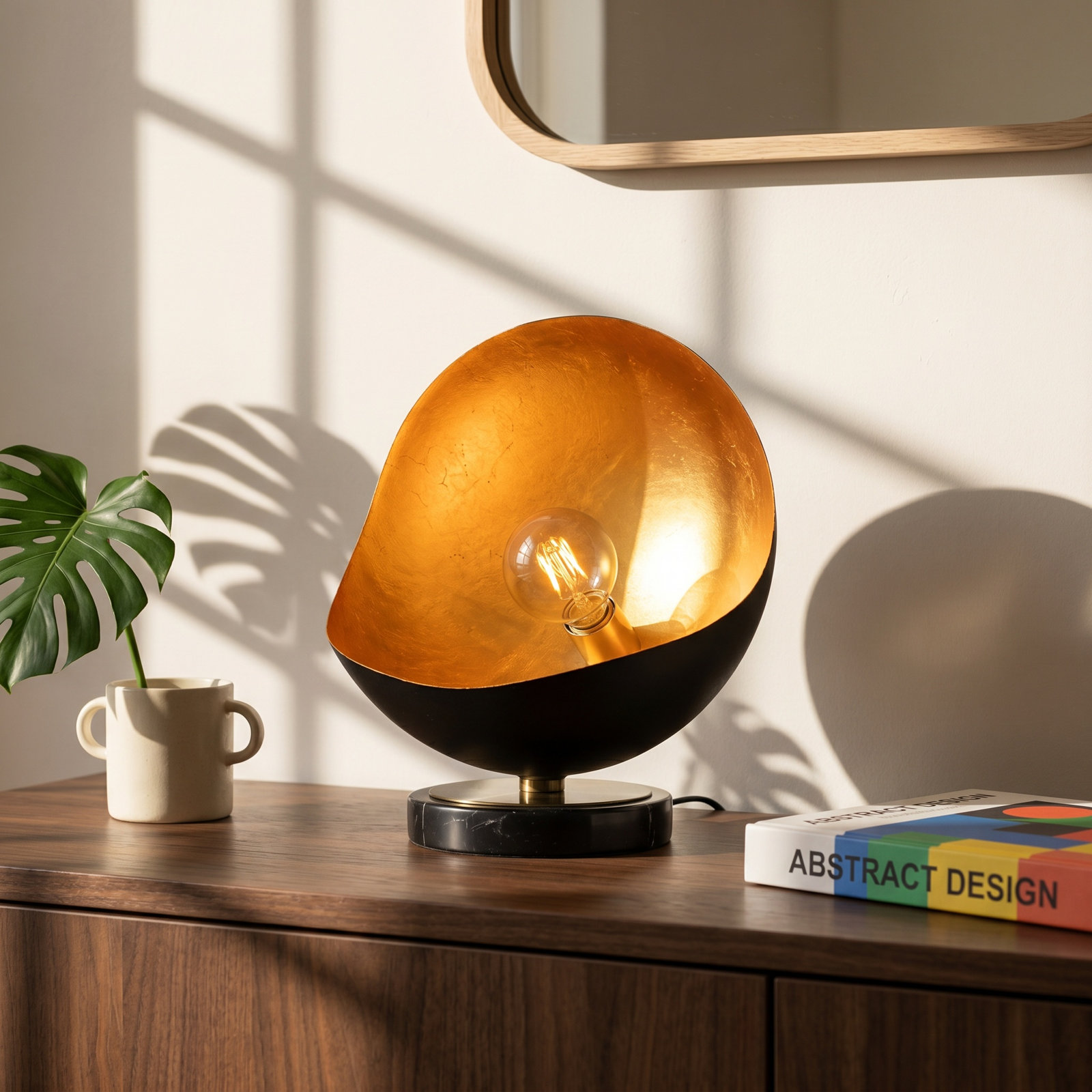 Dimmable Genuine Marble Novelty Lamp, Black, Black