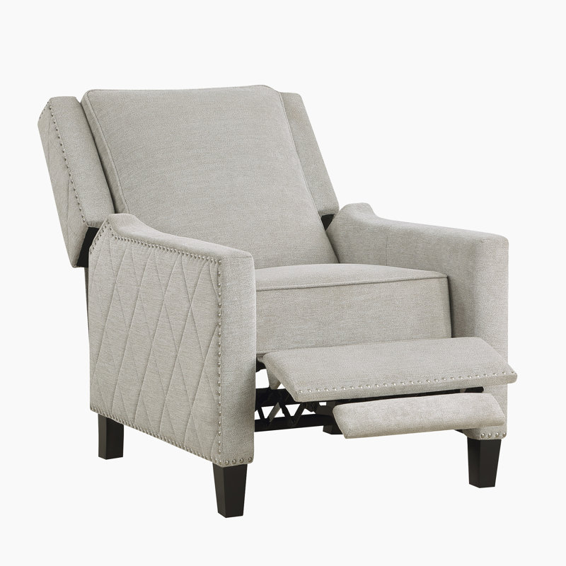 Littzy 30" Modern & Contemporary Push Back Textured Fabric Reclining Chair with Nailhead Trim & Exposed Wood Feet