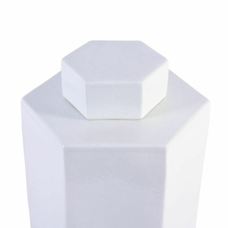 Hex Porcelain China Urns & Jars, 14" H x 10" W x 10" D, White