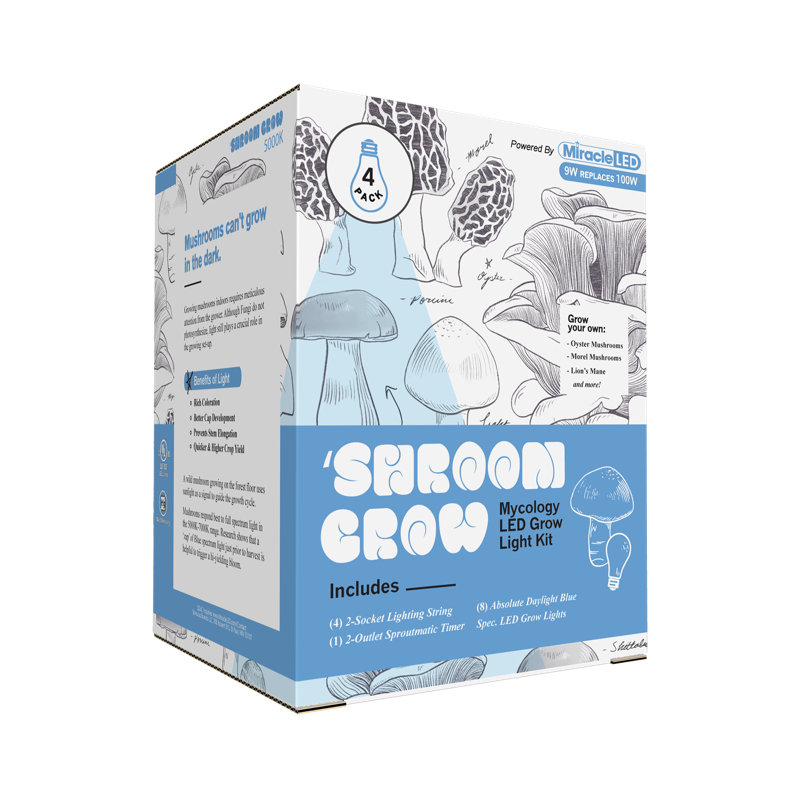     Miracle LED 2-Socket MUSHROOM GROWING KIT Blue Spectrum with Sproutmatic Timer (4-Pack)
