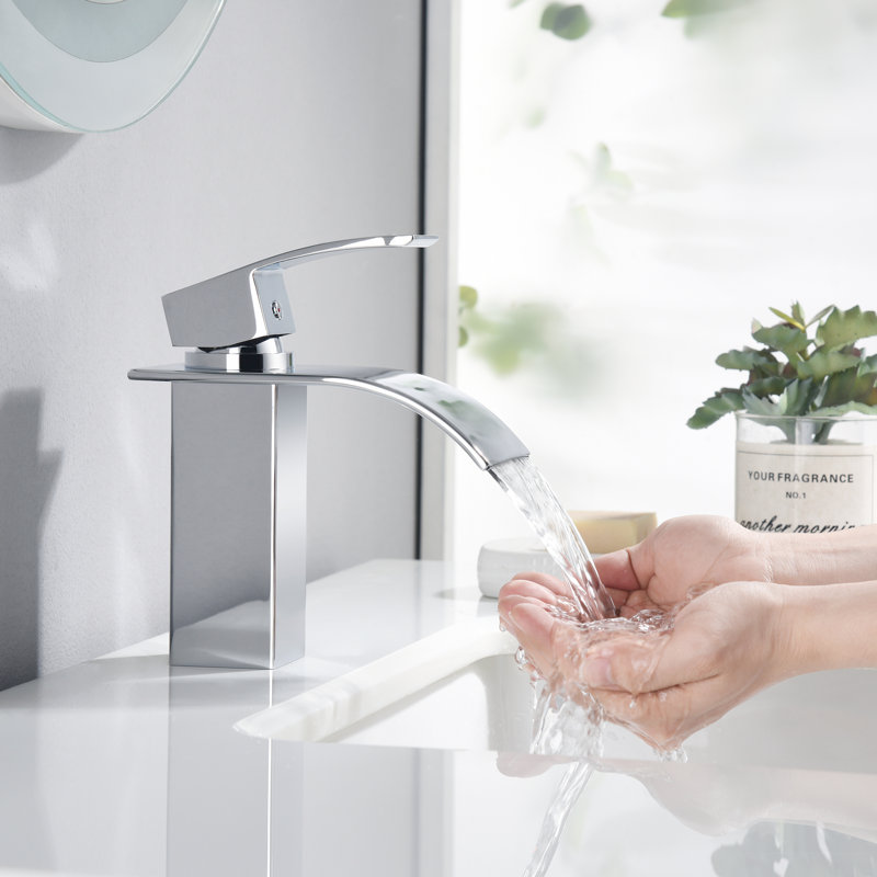 SUMERAIN Contemporary Bathroom Faucet with Waterfall Spout, Single Hole Single Handle Bathroom Sink Faucet , Chrome