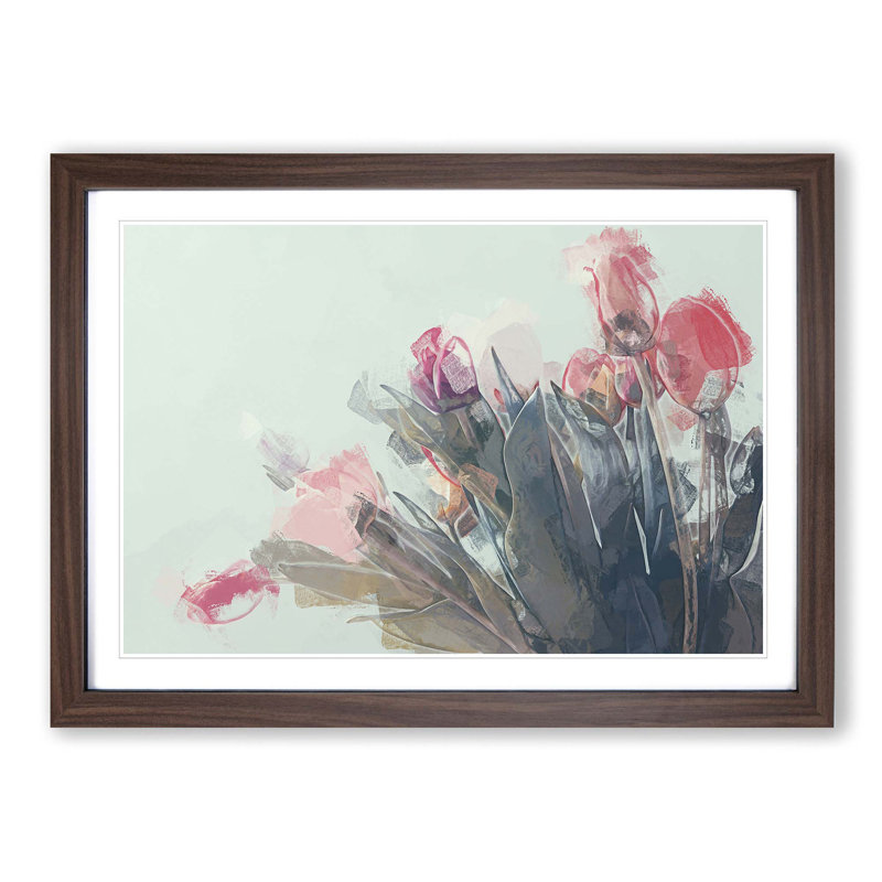 Bunch of Pink Tulips in Abstract - Picture Frame Art Print, Walnut Framed, 27cm H x 36cm W x 2cm D