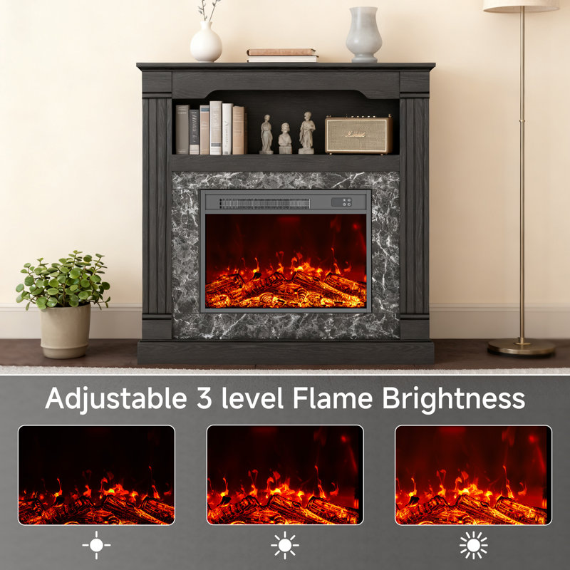 40" Fireplace Freestanding Electric Fireplace with Mantel, 3D Realistic Flame Faux Fireplace, Black