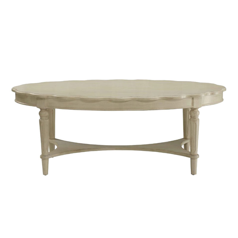 Table basse à plateau ovale de style français, blanc antique, rangement ouvert, pieds en bois massif pour espace de vie principal avec design, pieds, pièce principale convenable