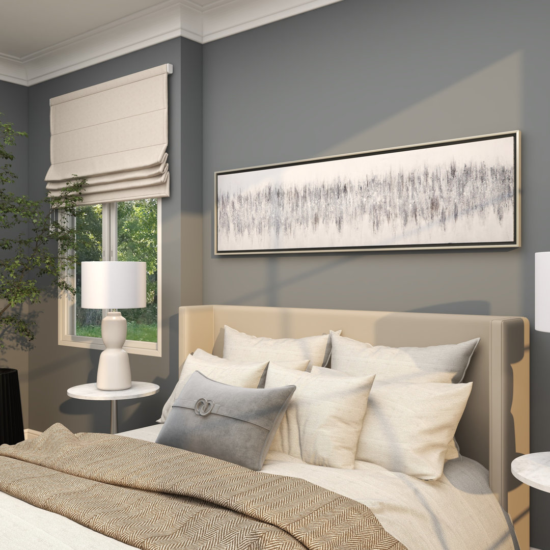 Canvas Abstract Living Room Gray Framed Wall Art with Silver Frame Everly Quinn