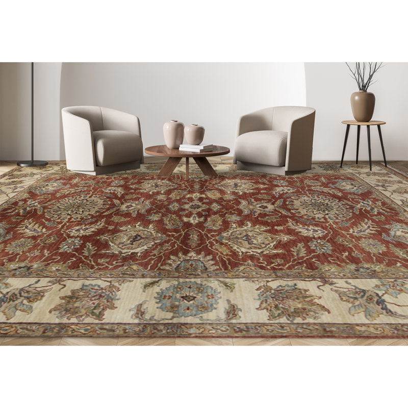 Tapis rouille et ivoire de haute qualité noué à la main