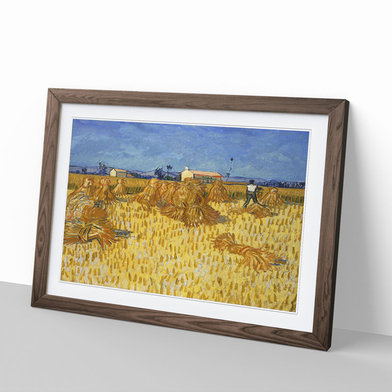 Corn Harvest in Province by Vincent Van Gogh - Picture Frame Painting, 27cm H x 36cm W x 2cm D, Walnut Framed
