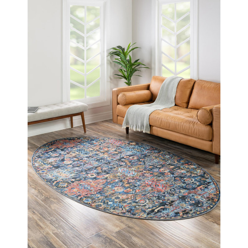 Tapis bleu marine Southwestern / Lodge, Ovale 5 pi x 8 pi