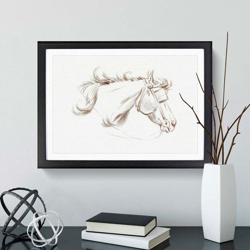 A Head Of A Horse by Jean Bernard - Single Picture Frame Print, 45cm H x 63cm W x 2cm D, Black Framed