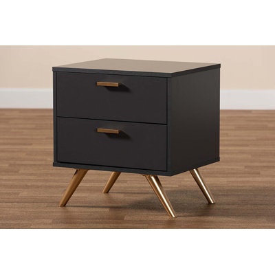 Caden Sheldon Dark Grey And Gold Finished Wood 2-Drawer Nightstand