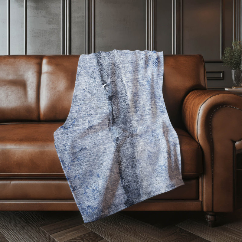 Addison Machine Washable Sherpa Throw Blanket, Denim Abstract 2