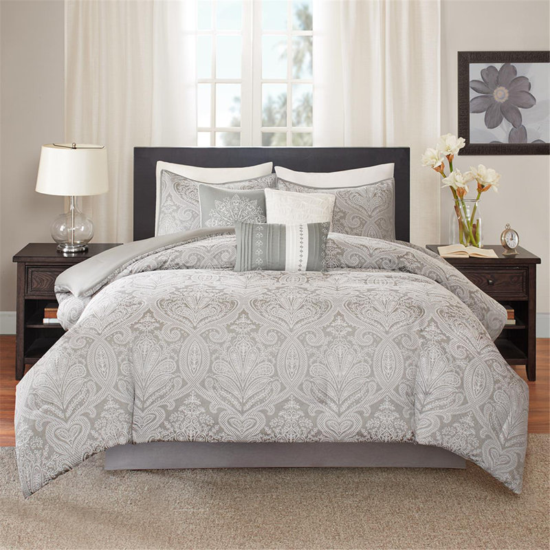 Averly Grey Microfiber Traditional 7 Piece Comforter Set, Queen Comforter + 6 Additional Pieces