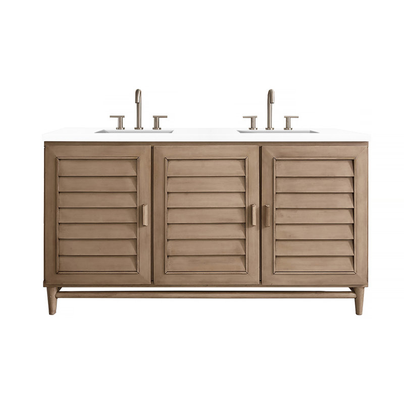 Portland 60'' W Double Vanity, White Zeus, Widespread