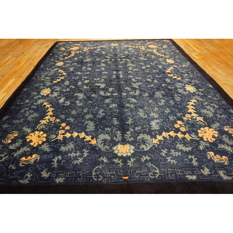 Blue Room Size Knotted Rectangle Chinese - Peking 1920s Antique Wool Rug