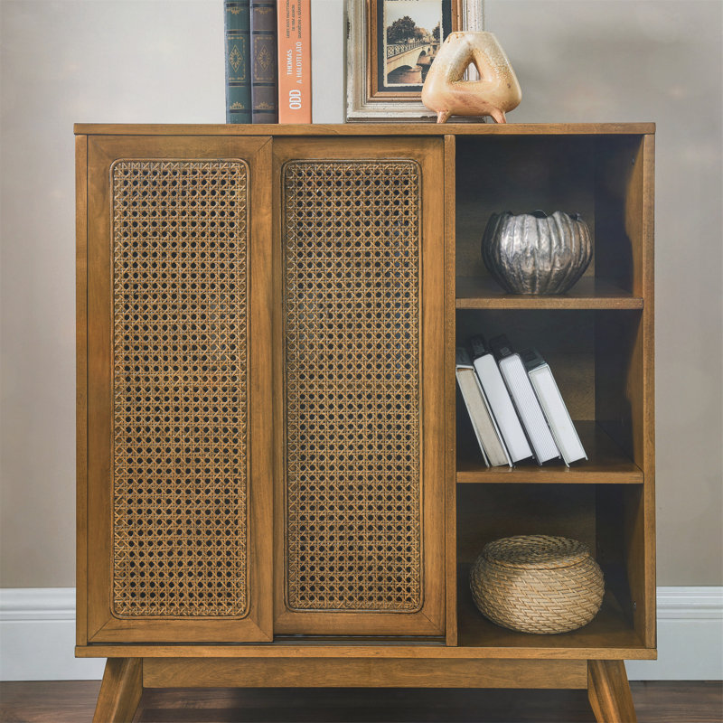 Versatile Rattan Sideboard Cabinet for Various Rooms with Multiple Features, Light Walnut