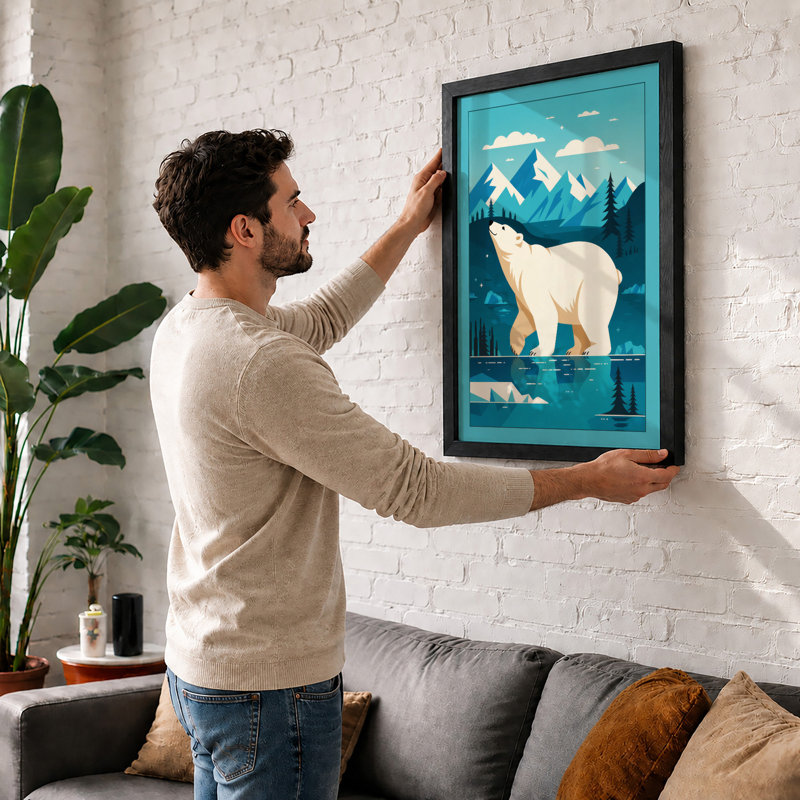 Polar Bear In Arctic Waters Minimalist - Print, A4 - 29.7 x 21.0 cm, White