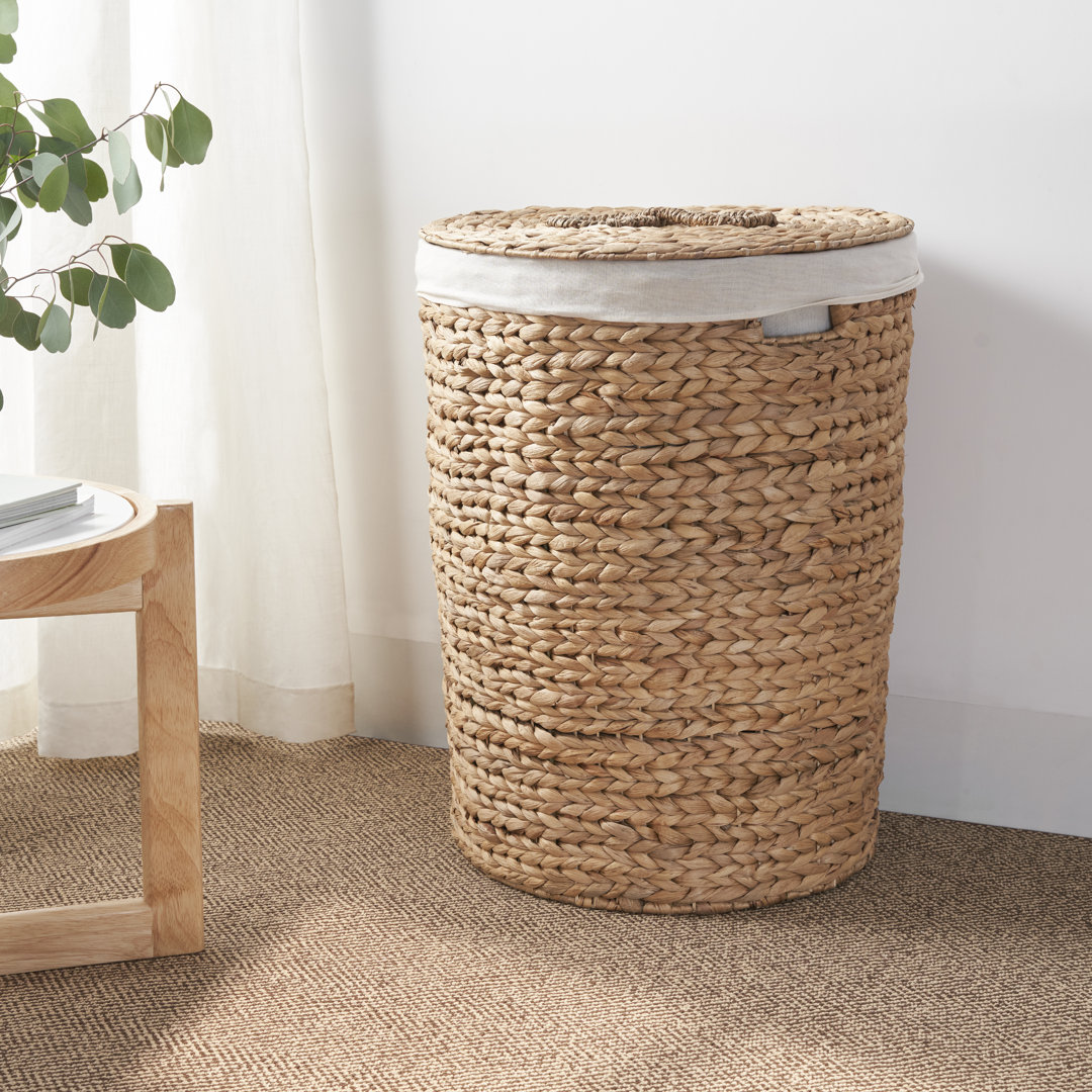 Ludmilla Round Tall Water Hyacinth Woven Wicker Lidded Laundry Sorter Hamper SOL HOME 